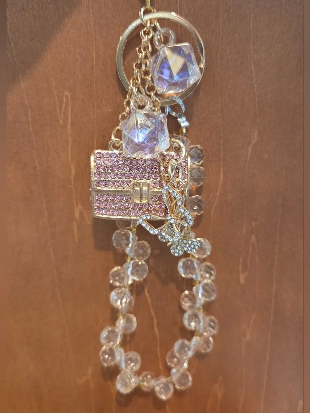 💖 Luxury Pink Rhinestone Purse & Crystal Bead Keychain / Bag Charm